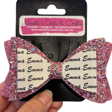 Personalised Name Bow - Pink confetti-Narelle's Arts & Crafts